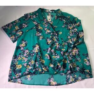 NWT Maurices Teal Floral Wrap Top XL Surplice Long Sleeve Boho Blouse V-Neck New